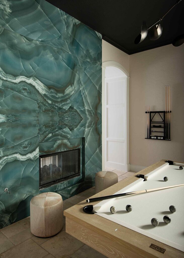 Elegant game room by CW Interiors in The Woodlands Texas designed for relaxed gatherings and entertainment.