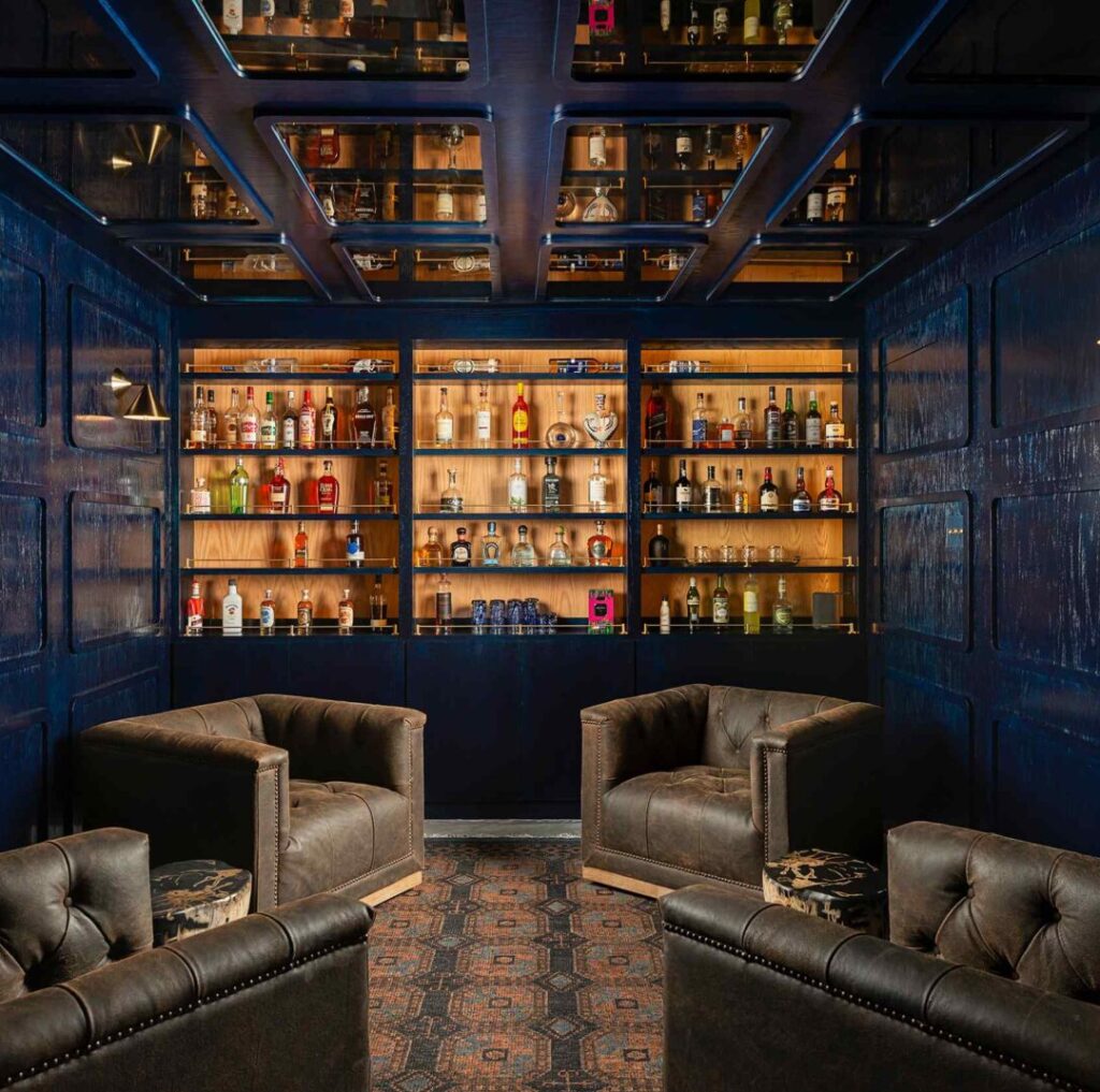 Sophisticated tasting room at a CW Interiors project in The Woodlands Texas designed for intimate gatherings.