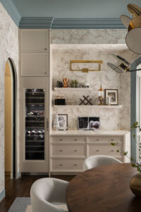Dining and entertaining vignette at Fernside Manor designed by CW Interiors in The Woodlands Texas.